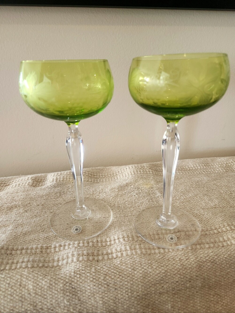 Vintage Val St. Lambert "Saumur Vignes" Crystal Glasses (2)